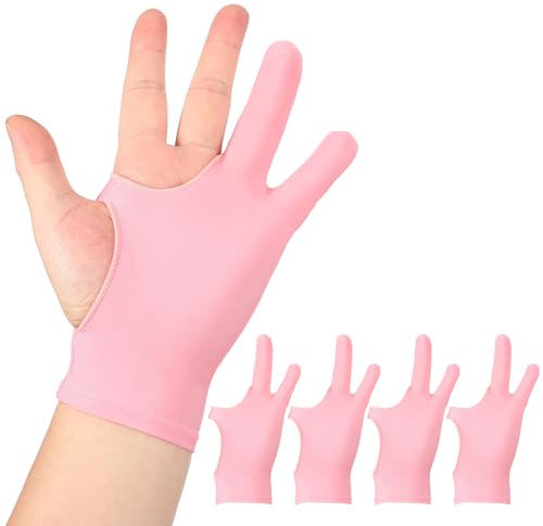 QUARKZMAN 4 Stück Künstler Zeichenhandschuh Atmungsaktiver Grafik Handschuh Mit Zwei Fingern Für Rechts Links Grafik Tablet Papier Skizze (Größe S) Pink
