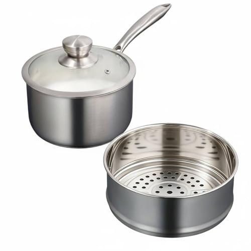 MotiveTech Pentolino per Pappe Multiuso Pentolino per Latte Antiruggine Bollilatte in Acciaio Inox per Neonati, Monoporzioni, 18CM, Con Vaporiera