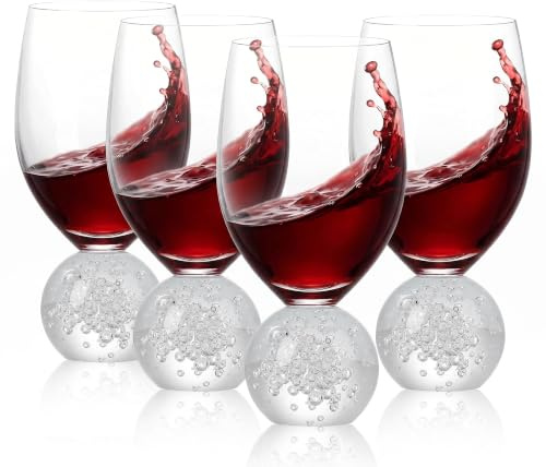 ZHYOCOGY Lot de 4 verres à vin rouge en cristal avec base à bulles, faciles à nettoyer, sans plomb, pour mariages, fêtes et maison