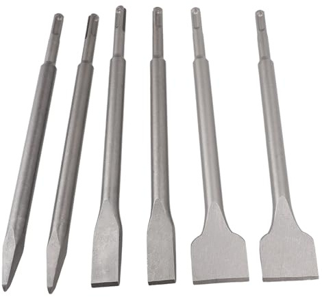 Yinhing Juego de Cinceles para Taladro de Martillo, Brocas de Cincel de Vástago Redondo de Servicio para Ladrillo, Hormigón, Cemento, Cinceles de Escala de Punta Plana, 6 uds.
