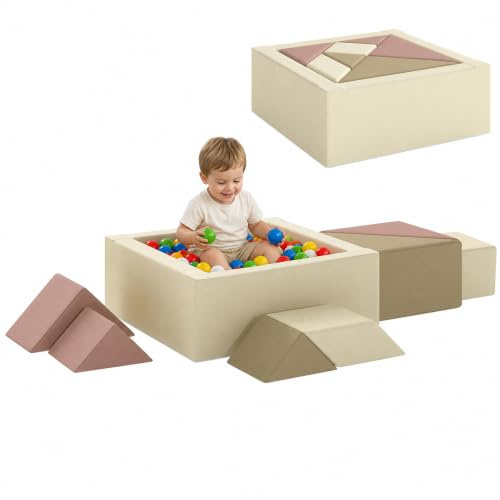 AIYAPLAY Parcours Motricité Bébé 9PCS avec Piscine à Balles Multicolore | Module en Mousse Souple, Housse en Velours Côtelé, Blocs de Construction Éducatifs, pour Enfants d'Âge Préscolaire