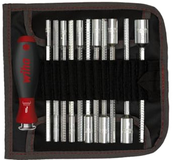 Wiha Schraubendreher mit Wechselklingen Set SYSTEM 6 (27713), 13 tlg. für tiefliegende Schrauben, Innensechskant/Kreuz/TORX/Schlitz inkl. Rolltasche
