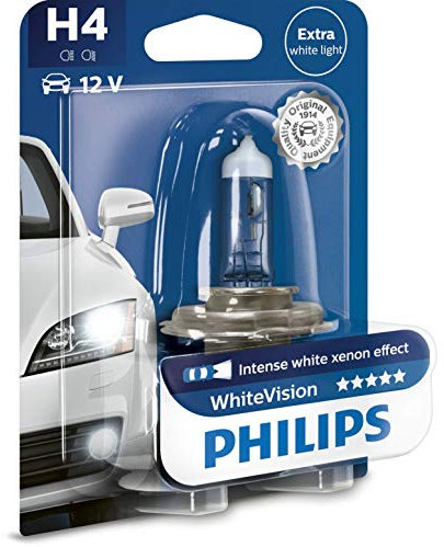Philips WhiteVision Xenon-Effekt H4 Scheinwerferlampe 12342WHVB1, Einzelblister, Single blister