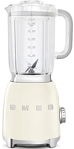 Smeg, Frullatore da Tavolo BLF01CREU 1,5 L, 4 Livelli di Velocità, 3 Funzioni Smoothie, Pulse e Tritaghiaccio, Blocco Motore e Tappo Dosatore, Base Antiscivolo, Avvolgicavo Integrato, 800W, Crema