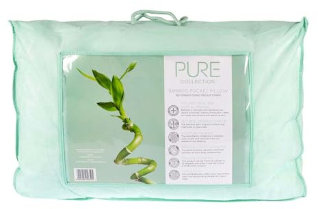 HOMESCAPES Organic Bamboo 24 Pocket Pillow 50x75 cm Hypoallergenic Pillow for Ultimate Support All Sleeping Positions Temperature Regulating with Extra Soft Breathable Percale Casing