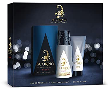 SCORPIO - Collection Coffret 3 produits Night - Cadeau Homme - Eau de toilette flacon 75ml, Déodorant atomiseur 150ml et Gel crème pour visage 50ml