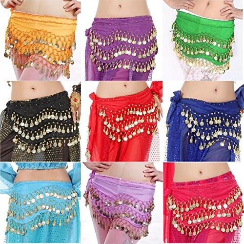 maresme Echarpe Ceinture Rouge Femme Danse du Ventre 3 Rangées Orientale Foulard Hanche