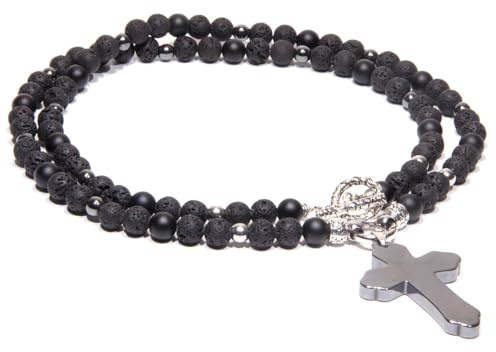 Collier homme Lave Naturelle Noir Pendentif Fleur de lys Bijoux hommes