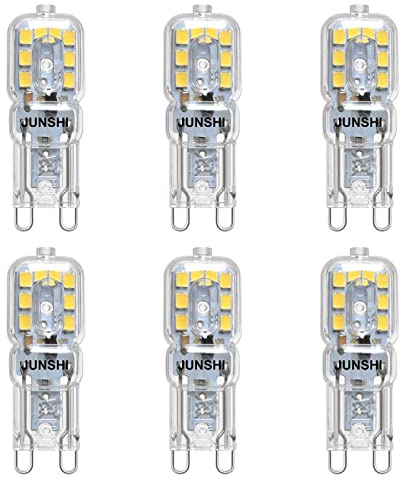JUNSHI G9 LED Lampe Kaltweiß 6500K,2.5W G9 LED Leuchtmittel Ersatz 20W Halogenlampen,230 Lumen,360° Abstrahlwinkel,AC220-240V,Nicht Dimmbar,6er Pack