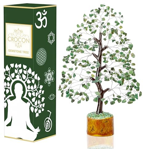 Crocon® Green Aventurine Crystal Chakra Tree of Life Birthday Gifts for Women Men Spiritual Healing Meditation Gift Tree for Home & Room Decor Crystal Gift for Women Perfect Housewarming Presents | Premium Green Aventurine gemstone tree with handcrafted finish for shelves, office desks and table décor, memorable gift