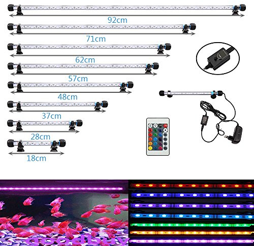 VARMHUS 18-92cm LED Aquarium-Licht Unterwasser BeleuchtungAufsatzleuchte IP68 Abdeckung Wasserdicht LED Lampe Stecker EU für Fisch Tank mit Fernbedienung RGB Farbwechsel (1.8 * 71cm, RGB)