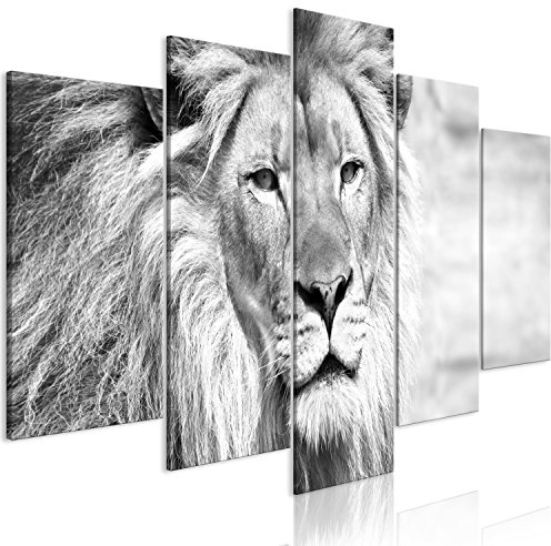 murando - Wandbilder XXL Löwe 200x100cm 5 tlg - Wand Deko Leinwand Bilder Groß Wanddeko Wohnzimmer Schlafzimmer Kunstdrucke - schwarz weiß Tiere g-B-0075-b-o