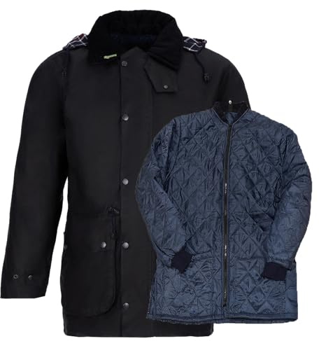 Romneys Warme Winter Wachsjacke Rider 3-in-1 | Inklusive Steppjacke | Wind- und Wasserdicht | Mit Kapuze und Rückenschlitzen (XXXL)