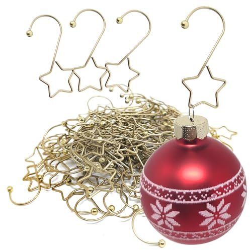 com-four® 100x Premium Aufhänger in Sternform für Christbaumkugeln - Baumhaken für Weihnachtskugeln - Kugelaufhänger für Weihnachtsbaumschmuck - dekorative Schnellaufhänger