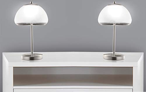 Trango 2er Pack 2017-93 Schreibtischlampe in Nickel matt mit satinierte Glasschirm *DALLAS* Tischleuchte, Nachttischlampe, Nachtischlampe, Fensterbankleuchte inkl. je 5 Watt LED Modul 3000K warmweiß