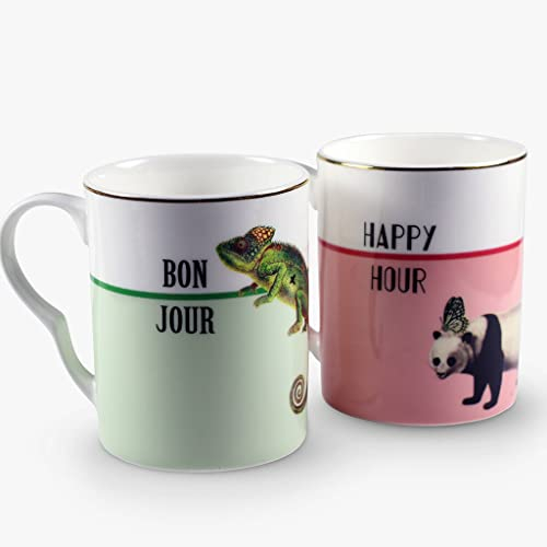 Yvonne Ellen 'Happy Hour' and 'Bonjour' Mugs, Set of 2
