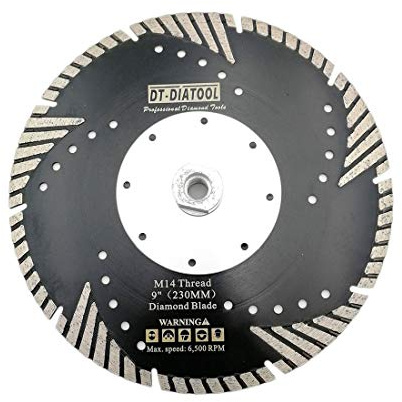 DT-DIATOOL Disque à Tronçonner Diamante 230 mm x M14 Turbo Lame de Scie avec Dents de Protection pour Couper Meuler Béton Marbre Granit