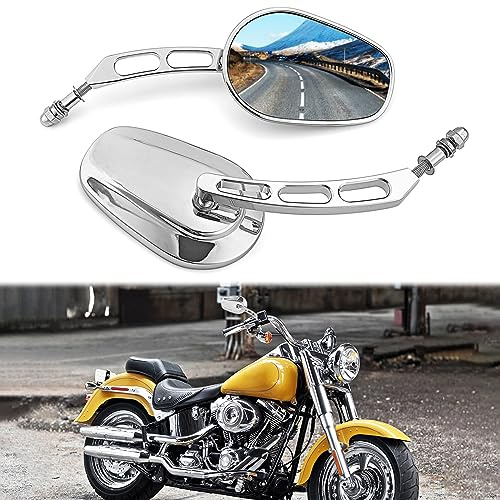 Wsays Rear View Mirror 8MM Motorcycle Hollow Side Mirror Chrome Compatible with Harley Sportster Dyna Softail Touring Electra Street Road Glide Road King