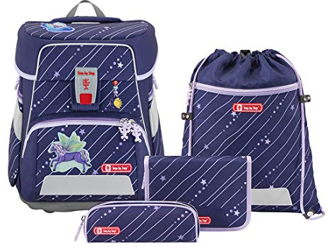 Step by Step Schulranzen-Set SPACE „Fantasy Pegasus“ 5-teilig, lila, ergonomischer Tornister mit Reflektoren, höhenverstellbar mit Hüftgurt für Mädchen ab der 1. Klasse, 20L