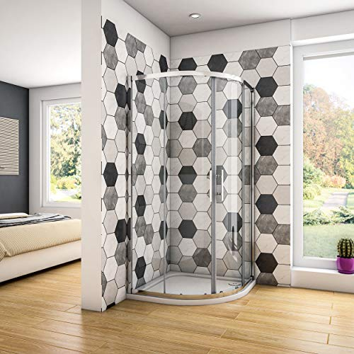 195 cm Box Doccia Semicircolare Porta Scorrevole Vetro Temperato 6 mm Trasparente Anticalcare Completo di Piatto Doccia Bianco da 90x90 cm
