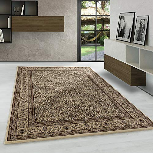 Carpetsale24 Orientteppich Beige 120x170 cm – Kurzflor Teppich im klassischen Vintage Stil für Wohnzimmer, Schlafzimmer, Essbereich – Pflegeleicht, strapazierfähig, dekorativer Wohnakzent