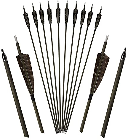 wolfman 12 pcs 31 Zoll Carbonpfeil Spine 350 Archery Carbon Arrows Pfeil aus reinem Kohlenstoff Jagdpfeile für Compound und Recurve Bogen Bogenschießen Jagd