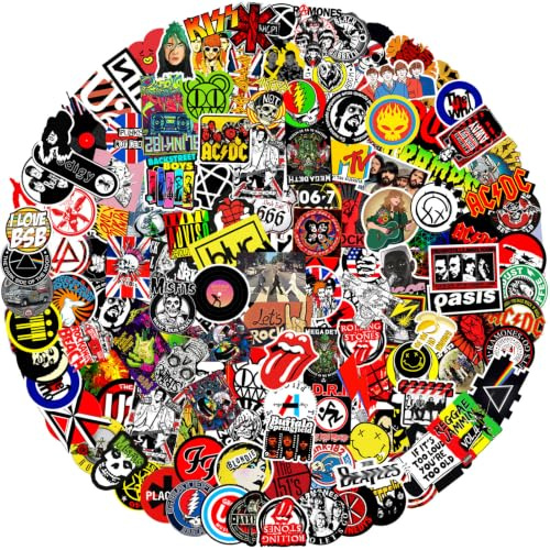 200Pcs Rock and Roll Stickers Pack, Band Music Stickers for Classic Rock, Colorful VSCO Waterproof Vinyl Decal for Water Bottles Laptop Guitar Luggage