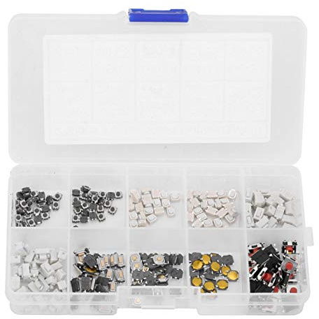 Interrupteur, bouton tactile, interrupteur tactile 250 pièces, kit d'assortiment d'interrupteurs à bouton-poussoir tactile momentané, 10 types