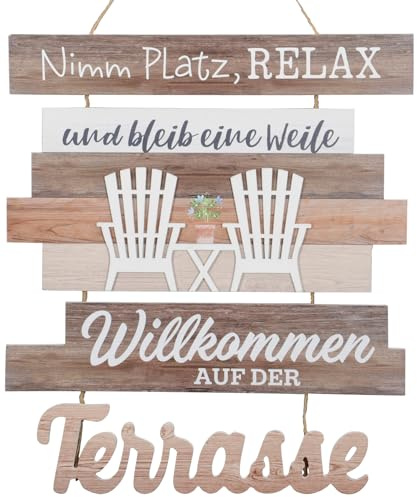 Schild Terrasse Nimm Platz Relax zum Hängen Holz Tafel Wand-Deko H=61 cm + 13 cm Hänger