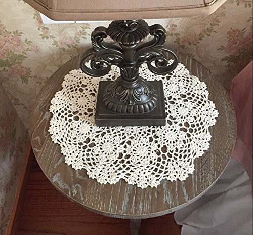 Lelefly Cotton Handmade Crochet lace Table Runners Round Tablecloth Doilies Doily Table Dresser Scarf Décor,15 inch,White