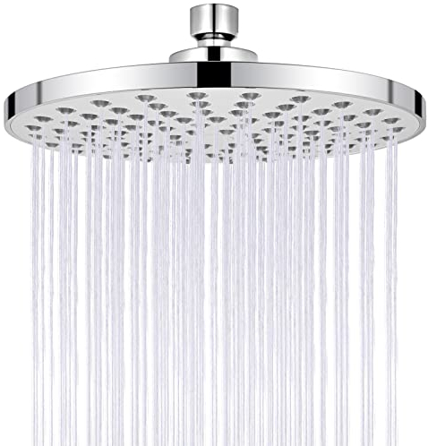 Duschkopf Regendusche, 8 Zoll Round Regenduschkopf Wassersparend, 360°Verstellbarer Kopfbrause mit 123 Anti-Kalk-Düsen, Auslaufsicher Anti-Rost Wasserfall-Duschkopf(Universal)