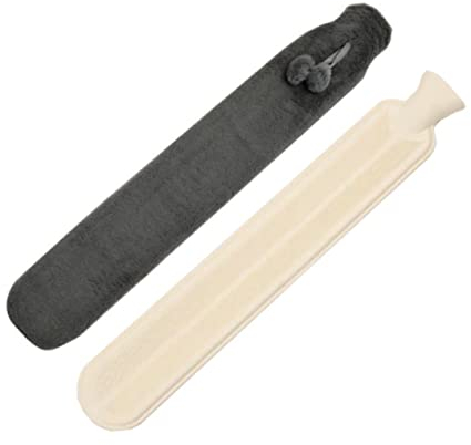 Long Hot Water Bottle with Super Soft Plush Cover 1L Large Capacity Pure Natural Rubber Strip Hot Water Bag for Back, Waist, Neck, Legs, Bed（Dark Grey）