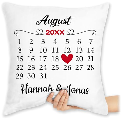 Kissen 40x40 Zierkissen - Partner Ideen Personalisiert mit Namen und Datum für Paare - 40 x 40 cm - Weiß - pärchenkissen Valentinstag Paar Pillow