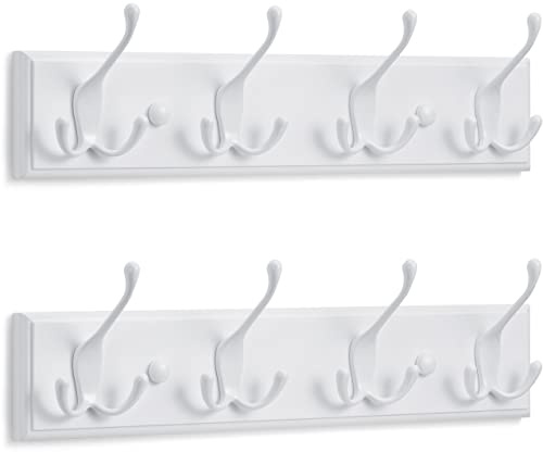 LARHN Garderobenleiste Weiß (2 Stk.) - 4 Haken - 42 cm Garderobenhaken | Bambus, Dreifach-Haken, Inkl. Montagevideo & Montagematerial, hält Mäntel, Jacken & Taschen, für Flur, Diele & Schlafzimmer
