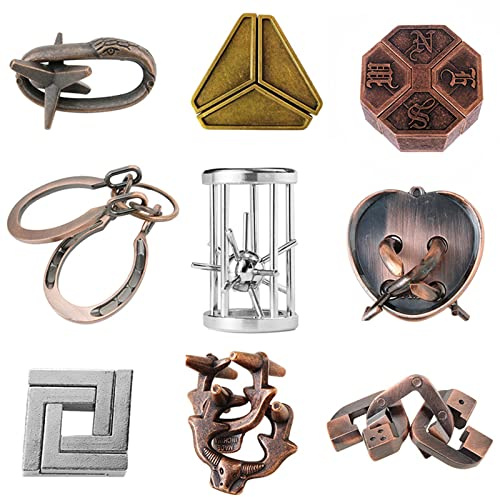 RoseFlower 3D Metall Knobelspiele, 9 Stück IQ Spiele Puzzle Set, Brainteaser Puzzle, Metall Draht Geduldsspiel, Metall Puzzle Spielzeug für Erwachsene Studenten und Kinde
