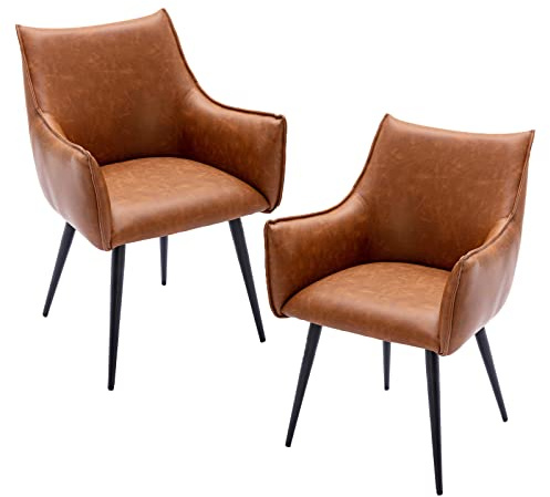 chairus Ohrensessel Kunstleder 2er Set, Sessel Wohnzimmer Ledersessel Braun | Loungesessel mit Metallbeinen, Cocktailsessel mit Armlehnen & Rückenlehne, Stuhl für Esszimmer Homeoffice Schlafzimmer Büro