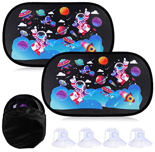 2 Pack Car Side Window Sun Shade, Self-designed Space Car Sun Shade Static Cling Rear Sunshades Car Window Blinds Suitable for Most Vehicles, Protects Baby, Kids, Adults, Pets Blocks UV Rays