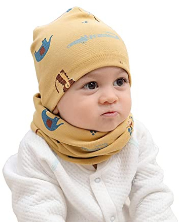 MAKFORT Loop Berretto Con Beanie Bambini Berretti In Cotone Sciarpe Per Bambini Sciarpe Per Neonati Sciarpa Invernale Loop Ragazzo E Ragazza, giallo., m
