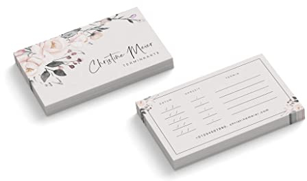 Terminkarten personalisiert | Nageldesign | 2-seitig | Querformat | Menge wählbar | Terminzettel | nächster Termin | Nagelstudio | Fußpflege | Wellness | Pflege | Blumen (100 Stück)