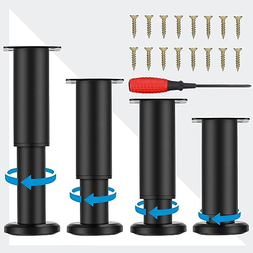 EURXLQ 4 Negro Pies Ajustables para Muebles,8-12cm Patas de Mesa de Metal para Muebles,Altura Ajustable 0-40mm,Resistente a la Corrosión,de Alta Resistencia,Pies de Gabinete