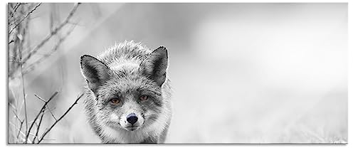 Pixxprint Glasbild Panorama, Wandbild aus Echtglas, hübscher schleichender Fuchs, 100x40 cm, inkl. Aufhängung und Abstandshalter