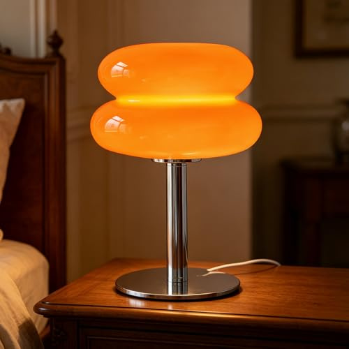Topyond Tischlampe Orange, Eierkuchen Tischlampe, 3 Lichtfarben | Helligkeit Einstellbar, Weiches Licht, USB Glas Klein Nachtlampe, Schlafzimmer Tischlampen, Niedliche Donut Lamp (Orange)