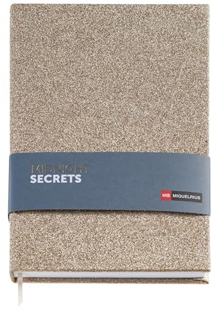 Miquelrius - Anteckningsbok A5 (140 x 200 mm), vit linjerad insida, 80 ark, 100 g/m² ark, fodrad kartong med glittereffekt, sömnad, midnight Secrets Collection