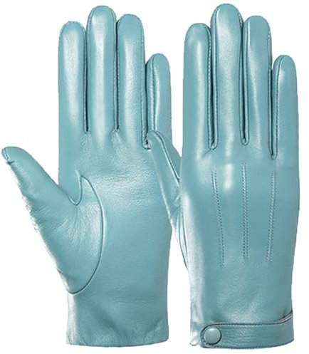 Karoukee Kaltes Wetter Leder Handschuhe für Frauen, Schafsleder Handschuhe mit Kunst Fleece-Futter, Damen Winter Touchscreen Handschuhe
