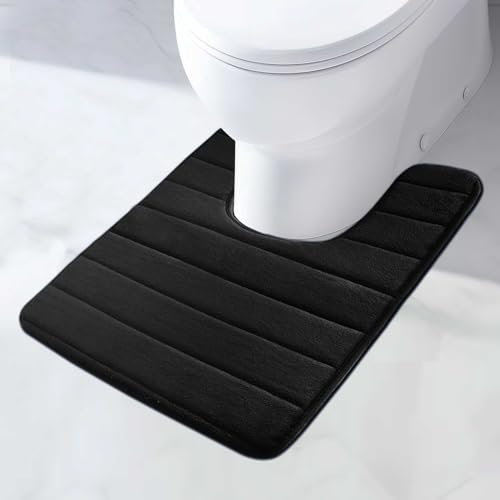 MI CASA Absorbent WC Toilet Rug Non-Slip U Shape Bath Mat Memory Foam Extra Soft Toilet Pedestal Mat for Bathroom, Floor, Quick-drying Machine-Washable, 50 x 60 cm (Black)