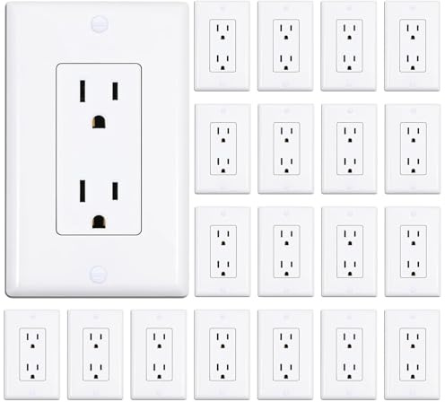 ThunderWay Decorator Receptacle Outlet with Wall Plate, Non-Tamper-Resistant Electrical Outlet, 15 amp Outlet, Self-Grounding, UL Listed, White (20 Pack)