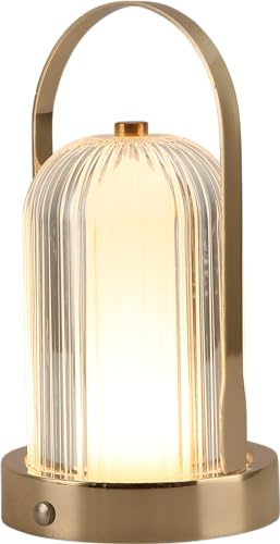 TEKLED® Lantern Table Lamp 3 Lighting Colors Brightness | Dimmable Decorative LED with Touch Control |1800 mAh, USB Rechargeable Desk Lamp| for Bedroom, Living Room, Cafe, Bar - Gold