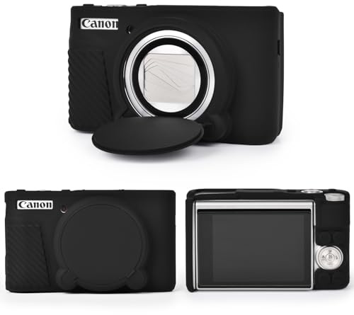 MUZIRI KINOKOO Tasche für Canon SX740 HS Kamera, Weiche Silikon Schutzhülle für Canon PowerShot SX740/SX730 HS Kamera- Kratzfeste SX740 Abdeckung mit Abnehmbarer Objektivabdeckung - Schwarz