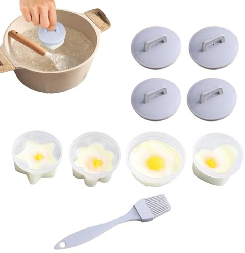 JINGAN Cocedor de huevos duros de silicona, cuecehuevos individual | Huevera escalfada de silicona para huevos duros | Molde escalfado de huevos, fabricación de huevos duros, escalfador de huevos, 4