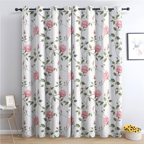 Generisch Vorhänge Blumen - Blumenmuster Botanik Fenster Gardinen mit Ösen, Vorhang Blickdicht Verdunklungsvorhänge Thermovorhang für Wohnzimmer Schlafzimmer Deko 2er Set, H 220 x B 140 cm O-&536